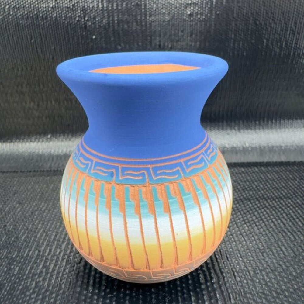 Native American Navajo Indian Hand Etched Bud Vase Hand Made Artist Signed 2003